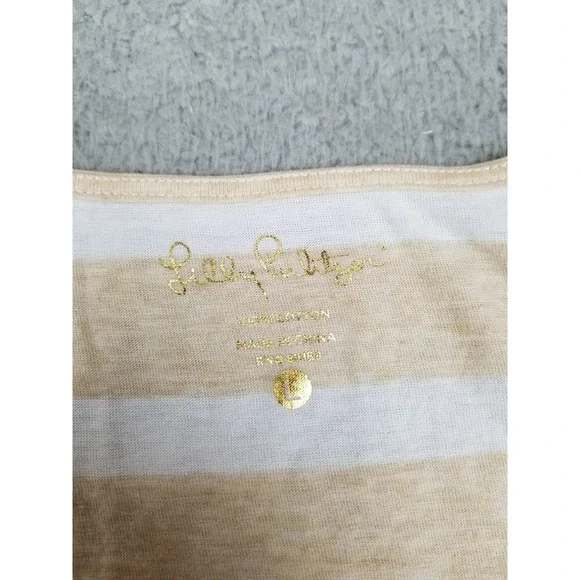 Lilly Pulitzer Dress Womens Large Tan White Striped Racerback‎ Smocked 26719 - Picture 3 of 14